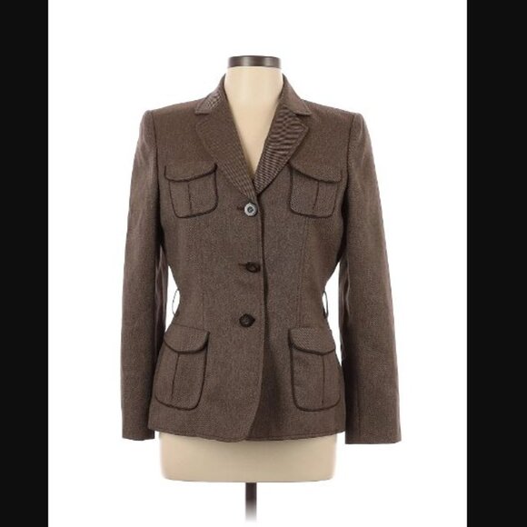 TAHARI - Arthur S Levine designer blazer, brown tweed pattern - Picture 3 of 8